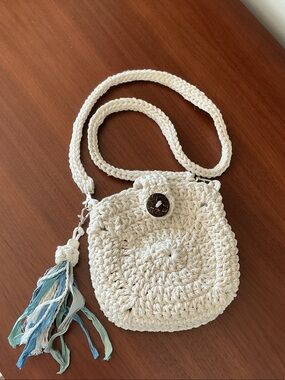 Small Cream Crochet Hobo Bag with a Removable Tassel Accent NEW